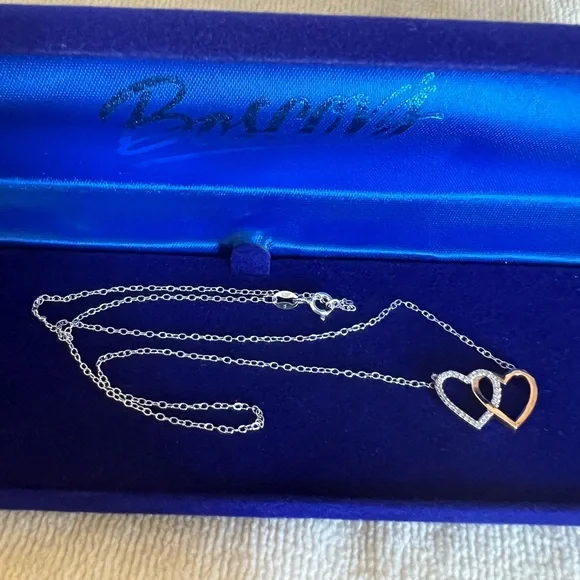 Diamond Classics Sterling Silver and Rose Gold Plated Double Heart Necklace - Picture 6 of 13